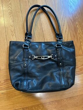b. makowsky Black Leather Interior with Silver accents luxury classic tote